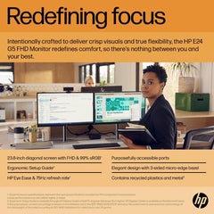 HP E24 G5 23,8" Full HD LCD-monitor - 16:9-24" Class - In-Plane Switching (IPS) Technologie - Edge LED-achtergrondverlichting - 1920 x 1080-250 Nit - 5 ms - 75 Hz vernieuwingsfrequentie - HDMI -