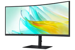 Samsung ViewFinity S65UC Curved High Resolution Monitor met luidsprekers, 34 inch, VA-paneel, 3440 x 1440 pixels, vernieuwingsfrequentie 100 Hz, responstijd 5 ms, USB-C met 90 W opladen, pivot