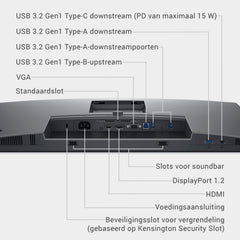 Dell P2725H 27" Full HD (1920x1080) Monitor, 100Hz, IPS, 5ms, 99% sRGB, USB-C, DisplayPort, HDMI, VGA, 4x USB, 3 Jaar Garantie, Zwart