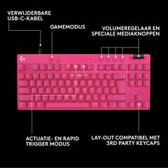 Logitech G PRO X TKL RAPID bedraad gaming-toetsenbord zonder numpad, magnetische analoge schakelaars, Rapid Trigger-modus, instelbare bediening en aanpasbare RGB-verlichting, US INT'L QWERTY - Magenta