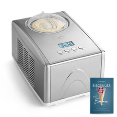 Springglanse ijsmachine Emma 1,5 l met zelfkoelende compressor 150 W, ijsmachine van roestvrij staal met uitneembare ijshouder, incl. receptenboekje