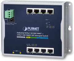 PLANET industriële 8-Port 10/100/1000T + 2-Port 100/1000X ▸Wall-mount Managed Switch (-40-75 graden C)