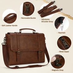 IGOLUMON Aktetas heren waterdichte schoudertas heren 15,6 inch laptoptas vintage werktas messenger bag laptop schoudertassen bruin