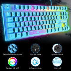 ZIYOU LANG Gaming-toetsenbordmuis, Plug & Play, Met Adapter/converter, RGB-achtergrondverlichting Gametoetsenbord + 6400 DPI Programmeerbare Muis, Voor Gaming/Working/PC/Mac-blauw, UK Layout QWERTY