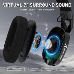 MAMBASNAKE x ATTACK SHARK L90 Flodable Ultra-Light Wireless Gaming Headset, 7.1 Surround Sound, BT5.3/2.4Ghz/Wired, RGB, 40mm neodymium drivers, Pluggable Microphone, voor PC/PS4/PS5/Switch/Xbox-Zwart
