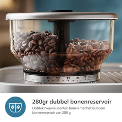 PHILIPS Barista Brew Semi Automatische Espressomachine - Enkele & Dubbele Espresso + Americano-knop, 280g Dual Bean Container, Gekalibreerd Tamponeren, Metalen Cappuccino (PSA3228/41)
