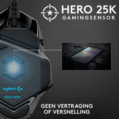 Logitech G502 HERO High Performance Gaming Muis, HERO 25K sensor, 25.600 DPI, RGB, Aanpasbare Gewichten, 11 Programmeerbare Knoppen, on-board geheugen, PC/Mac - Zwart