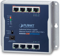 Planet Industrial 8-Poorts Gigabit Switch met 4-Poorts PoE+ Wandmontage