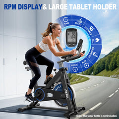 FYSIQ Hometrainerfiets met 300 WATT Weerstandsmoment, 4-voudig volledig verstelbare Ergometer Hometrainerfiets, Indoor Fitnessfietsen met RPM-weergave, Grote Tablethouder, belastbaar tot 150KG