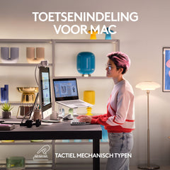 Logitech MX Mechanical Mini voor Mac, Draadloos Verlicht Mini-Toetsenbord, Stille Tactiele Toetsen, Concave Toetsen met Achtergrondverlichting, Bluetooth/USB-C, Apple/iPad, QWERTY US Intl - Pale Grey