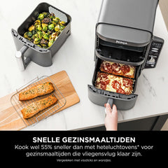 Ninja Double Stack XL Air Fryer, Verticale Dubbele Lade, 4 Kookniveaus, 2 Laden en 2 Rekken, Ruimtebesparend Ontwerp, 9,5L Capaciteit, 6 Functies, 8 Porties, Grijs SL400EU