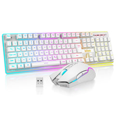 RedThunder K10 Wireless Gaming Toetsenbord en Muis Set, QWERTZ DE-Layout LED-achtergrondverlichting, 3000mA batterijcapaciteit en 3200 DPI voor gamers (wit)