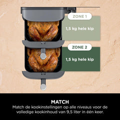 Ninja Double Stack XL Air Fryer, Verticale Dubbele Lade, 4 Kookniveaus, 2 Laden en 2 Rekken, Ruimtebesparend Ontwerp, 9,5L Capaciteit, 6 Functies, 8 Porties, Grijs SL400EU