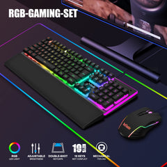 RedThunder K10 Bekabeld Gaming-toetsenbord en Muiscombinatie, Echte Achtergrondverlichting, Zachte Lederen Polssteun, Anti-ghosting Toetsenbord + 7D 3200 dpi-muis voor PC Gamer (Zwart)