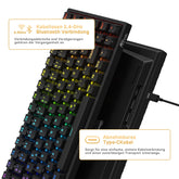 RK ROYAL KLUDGE RK84-DE 75% gaming-toetsenbord, 85 toetsen, compact bluetooth, mechanisch 2,4 GHz, bruine schakelaar, RGB achtergrondverlichting, voor Mac en Windows, zwart