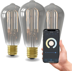 Calex Smart Rustiek LED Filament E27 Titanium - 7W - 3 Stuks