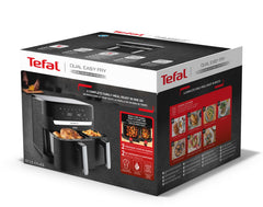 Tefal EY9018 Easy Fry Dual 8.3L XXL heteluchtfriteuse met dubbele lades, complete gezinsmaaltijd, energiebesparing, 7 automatische kookprogramma's, eindeloze recepten, speciale app