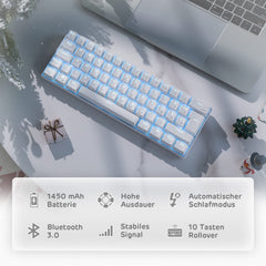 RK ROYAL KLUDGE RK61-DE mechanisch toetsenbord, 60% Bluetooth/bedraad, 2,4 GHz, 61 toetsen, hot-swap-compatibele bruine schakelaar, gaming-toetsenbord, compatibel met Win/Mac, wit, QWERTZ