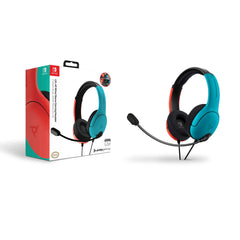 PDP Gaming LVL40 Stereo Headset met Mic for Nintendo Switch - PC, iPad, Mac, laptopcomputer - Noise Cancelling microfoon, Lichtgewicht, Soft Comfort On Ear Headphones, 3.5 mm jack - neon blauw & rood