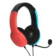 PDP Gaming LVL40 Stereo Headset met Mic for Nintendo Switch - PC, iPad, Mac, laptopcomputer - Noise Cancelling microfoon, Lichtgewicht, Soft Comfort On Ear Headphones, 3.5 mm jack - neon blauw & rood