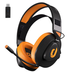 Jeecoo G90 Draadloze Gaming Headset met Lichte Vering met Microfoon, Zwart/Oranje Wireless Gaming Headset Voor PS4/PS5 PC (niet voor Xbox)
