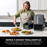 Ninja Double Stack XL Air Fryer, Verticale Dubbele Lade, 4 Kookniveaus, 2 Laden en 2 Rekken, Ruimtebesparend Ontwerp, 9,5L Capaciteit, 6 Functies, 8 Porties, Grijs SL400EU