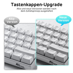 RK ROYAL KLUDGE RK61-DE mechanisch toetsenbord, 60% Bluetooth/bedraad, 2,4 GHz, 61 toetsen, hot-swap-compatibele bruine schakelaar, gaming-toetsenbord, compatibel met Win/Mac, wit, QWERTZ