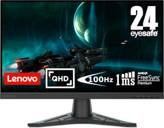 Lenovo G24qe-20 Gaming-monitor 23,8 inch (60,9 cm), 2K QHD met EyeSafe (IPS, 100 Hz, 1 ms, HDMI + DP, HDMI-kabel, FreeSync, metalen basis), kantelverstelling, zwart