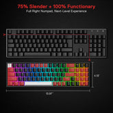Redragon K628 Pro 75% draadloos RGB gaming-toetsenbord met 3 modi, 78 toetsen, hot-swap-compatibel compact mechanisch toetsenbord, rode schakelaar