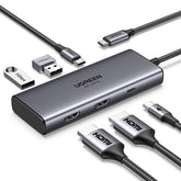 UGREEN USB C Dockingstation Dubbel scherm 6 IN 1 USB C Hub met dubbele HDMI, USB C/USB A Datapoorten, PD 100W snel opladen