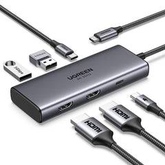 UGREEN USB C Dockingstation Dubbel scherm 6 IN 1 USB C Hub met dubbele HDMI, USB C/USB A Datapoorten, PD 100W snel opladen