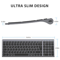 iClever Bluetooth Toetsenbord BK10, Oplaadbaar Toetsenbord Bluetooth Ergonomisch Full Size Duitse standaard QWERTZ stabiele verbinding voor iPad, iPhone, Mac, iOS, Android, Win, Grijs Zwart