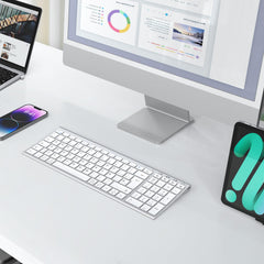 iClever BK10 Bluetooth-toetsenbord, draadloos, QWERTY-toetsenbord, Spaans toetsenbord, multi-apparaat, oplaadbaar, ergonomisch design, volledige grootte, stabiele verbinding voor
