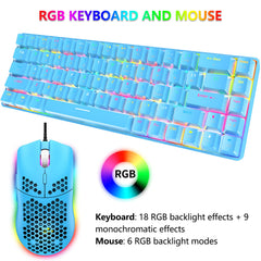 RGB Gaming Toetsenbord en Muis Set, 68 Toetsen Blue Switches 60% Mini Mechanisch Keyboard, 6400DPI Honingraat Lichtgewicht Optische Mouse, USB Bedraad, Compatibel met Windows Mac PS4 XBox, Blauw