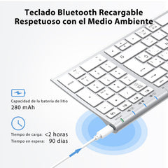 iClever BK10 Bluetooth-toetsenbord, draadloos, QWERTY-toetsenbord, Spaans toetsenbord, multi-apparaat, oplaadbaar, ergonomisch design, volledige grootte, stabiele verbinding voor