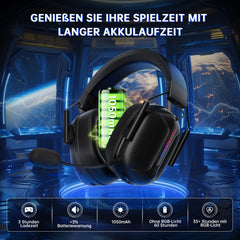 2,4 GHz draadloze headset voor Xbox Series X|S, draadloze hoofdtelefoon voor Xbox One, PC, PS5, PS4, Switch, verwijderbare ruisonderdrukkende microfoon, 3D-surround sound, 60 uur batterijduur, RGB