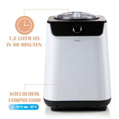 PRIMO PR401IM IJsmachine - IJsmaker - Zelf Vriezend - Met Compressor - 1,2L - Wit/Zwart
