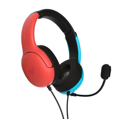 PDP Gaming LVL40 Stereo Headset met Mic for Nintendo Switch - PC, iPad, Mac, laptopcomputer - Noise Cancelling microfoon, Lichtgewicht, Soft Comfort On Ear Headphones, 3.5 mm jack - neon blauw & rood