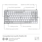 Logitech MX Mechanical Mini voor Mac, Draadloos Verlicht Mini-Toetsenbord, Stille Tactiele Toetsen, Concave Toetsen met Achtergrondverlichting, Bluetooth/USB-C, Apple/iPad, QWERTY US Intl - Pale Grey