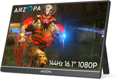 ARZOPA 16,1" 144HZ draagbare monitor, 1920×1080 FHD IPS draagbare monitor voor laptop met enkele stang, ondersteuning HDMI/Type-C/USB-C, oogbescherming Gaming scherm voor Laptop/PC/Mac/PS3/4/5/Xbox