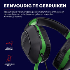 Trust Gaming GXT 415X Zirox Lichtgewicht Gaming Headset voor Xbox Series X/S met 50mm-drivers, 3.5 mm Jack, 1,2 m Kabel, Opklapbare Microfoon, Over-Ear Bedrade Koptelefoon - Zwart/Groen
