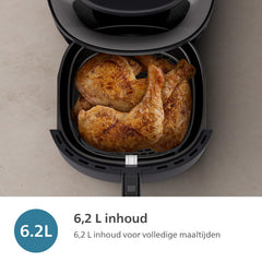 Philips Airfryer 3000-Serie 6.2L - 16-in-1 Airfryer, RapidAir Plus-technologie, Kookvenster, Tot 90% Minder vet*, HomeID App, Snel en eenvoudig schoonmaken, Zwarte behuizing/Zwarte greep (NA330/00)