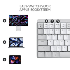 Logitech MX Mechanical Mini voor Mac, Draadloos Verlicht Mini-Toetsenbord, Stille Tactiele Toetsen, Concave Toetsen met Achtergrondverlichting, Bluetooth/USB-C, Apple/iPad, QWERTY US Intl - Pale Grey