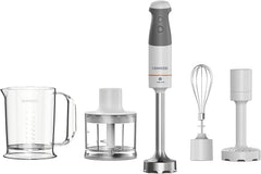 Kenwood TriBlade XL HBM40.306WH, staafmixer met verwijderbare roestvrijstalen handgreep, 3 messen voor sneller mengen, klopper, versnipperaar, aardappelpuree, blenderbeker, 850 W, wit/grijs