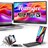 Teamgee draagbare monitor, 14" draagbaar FHD 1080P niet-verblindend IPS dubbel scherm, werkt met Mac Windows Android Chrome Linux, past op 13"~17" laptops