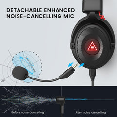 EKSA Gaming headset, 7.1 surround sound pc-headset met ruisonderdrukkende microfoon, USB & 3,5 mm audio-aansluiting, ledlicht, superlichte gaming-hoofdtelefoon voor pc/Mac/Switch/PS4/PS5/Xbox One
