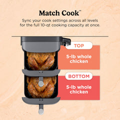 Ninja SL401 DoubleStack XL 2 mand luchtfriteuse DoubleStack Technology kookt 4 voedingsmiddelen tegelijk, compact ontwerp, 10 QT, 6-in-1, slimme afwerking & match chef-kok, luchtdroger, bakken,