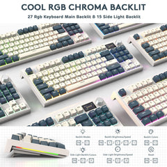 RK86 Pro 75% Draadloos Mechanisch Toetsenbord, 2.4G/BT5.0/USB-C Bedraad Tri-mode Gamingtoetsenbord, QWERTY, 1,2'' TFT HD-Kleurenscherm en Knob, RGB-Backlit Hot-Swap Linear Switch PBT Keycap - Wit