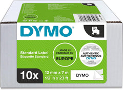 DYMO D1 Labeltape Zwart op Wit - 12 mm x 7 m (10 Stuks)