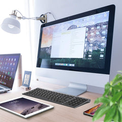 iClever Bluetooth Toetsenbord BK10, Oplaadbaar Toetsenbord Bluetooth Ergonomisch Full Size Duitse standaard QWERTZ stabiele verbinding voor iPad, iPhone, Mac, iOS, Android, Win, Grijs Zwart